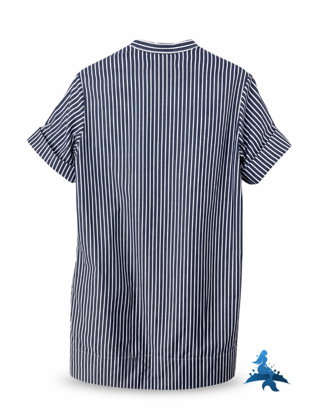 1307 - Everlane Striped Shirt Dress - Band Collar - Size 0 - Blue White - Picture 9 of 15